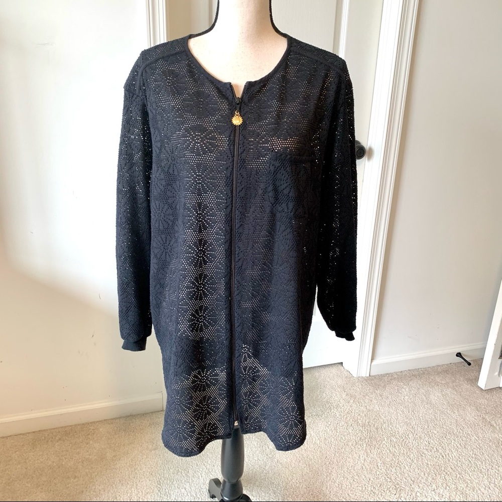LE COVE Black Patterned Long Sleeved Cover Up—SZ M